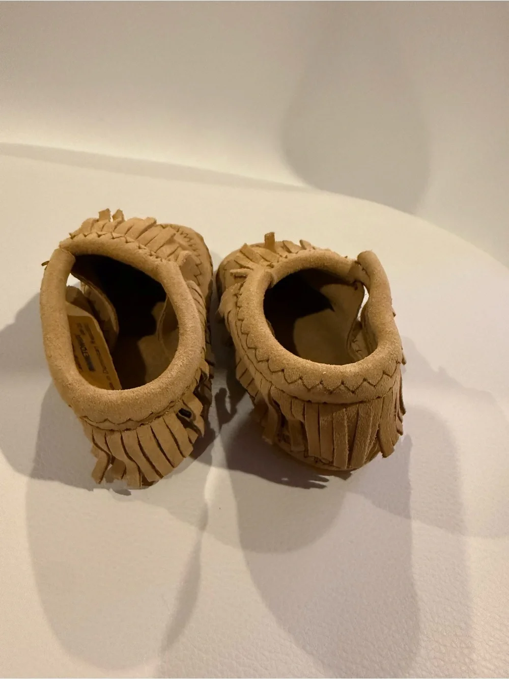 ☀️🌊 Minnetonka infant Riley Tan Fringe Moccasins - Soft Suede